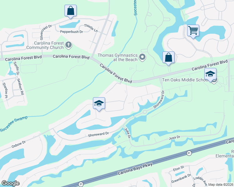 map of restaurants, bars, coffee shops, grocery stores, and more near 154 Westhaven Drive in Myrtle Beach