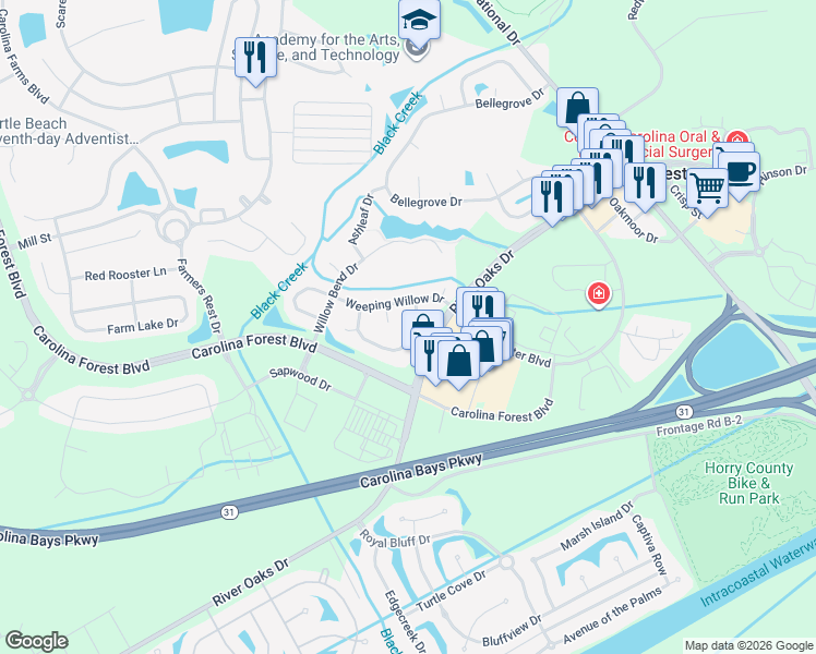 map of restaurants, bars, coffee shops, grocery stores, and more near 420 Emerson Drive in Myrtle Beach