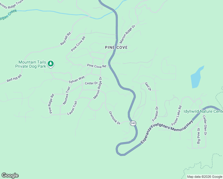 map of restaurants, bars, coffee shops, grocery stores, and more near 52900 Cedar Drive in Idyllwild-Pine Cove