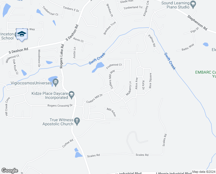 map of restaurants, bars, coffee shops, grocery stores, and more near 7185 Sweet Gum Court in Lithonia