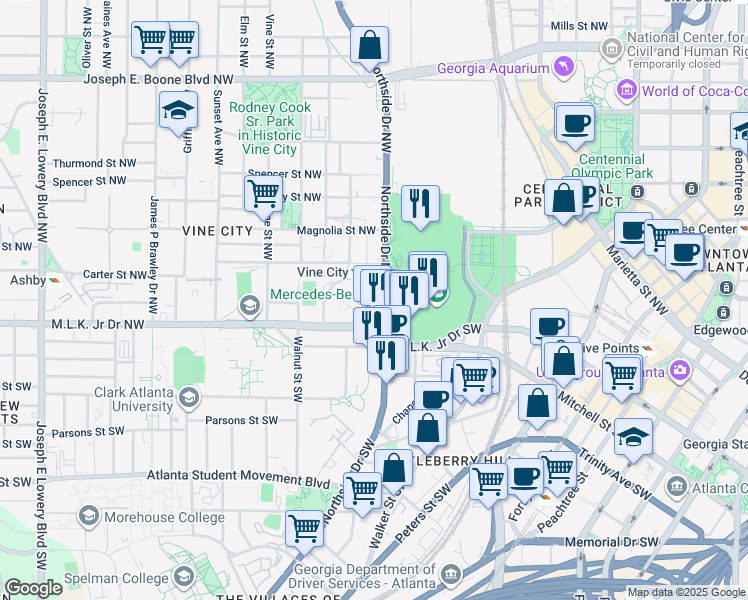 map of restaurants, bars, coffee shops, grocery stores, and more near 600 Moughron Street Northwest in Atlanta