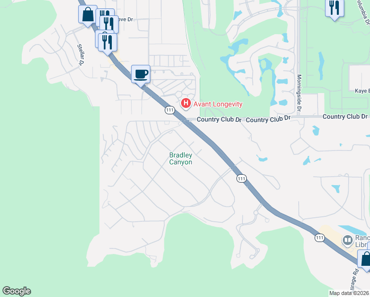 map of restaurants, bars, coffee shops, grocery stores, and more near 70461 Boothill Road in Rancho Mirage
