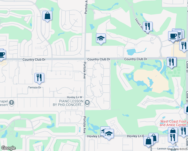 map of restaurants, bars, coffee shops, grocery stores, and more near 6 La Jolla Drive in Palm Desert