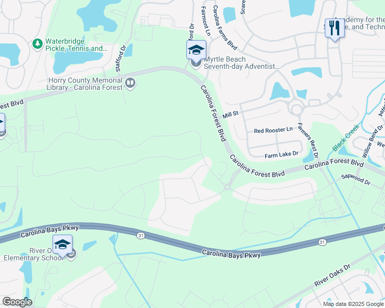 map of restaurants, bars, coffee shops, grocery stores, and more near in Carolina Forest