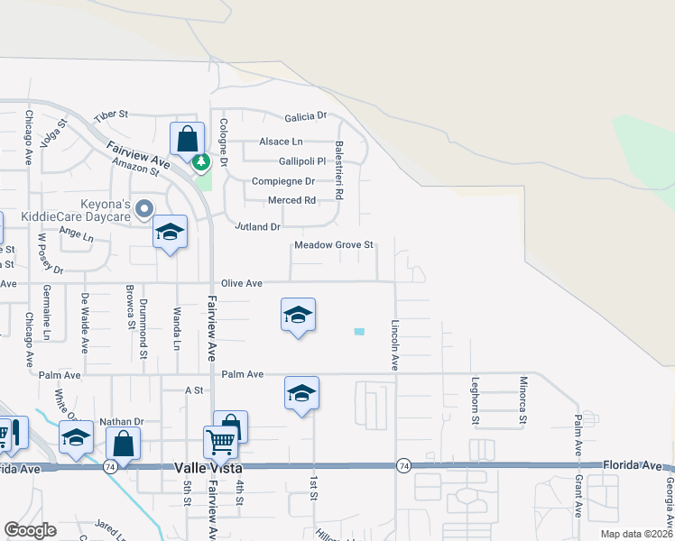 map of restaurants, bars, coffee shops, grocery stores, and more near 25181 Avocet Circle in Hemet