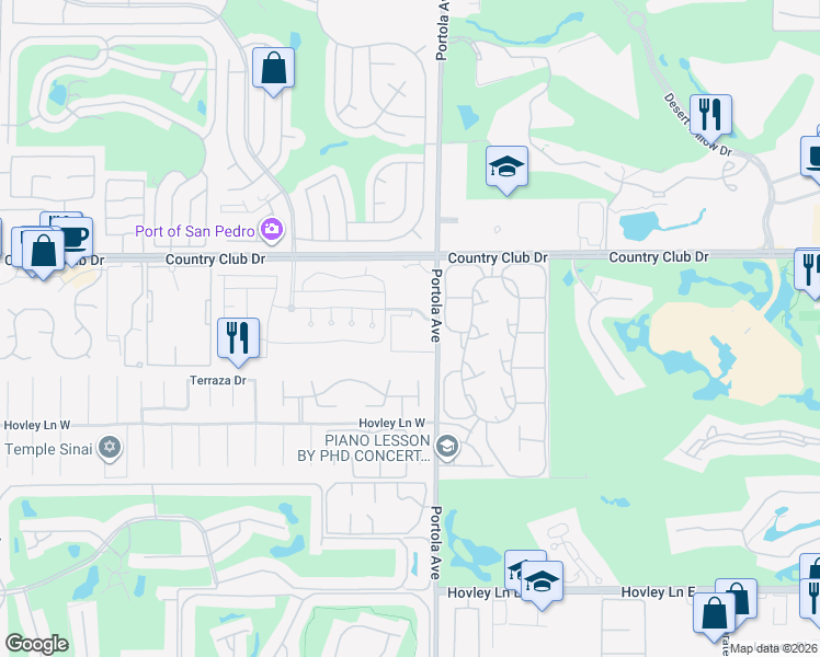 map of restaurants, bars, coffee shops, grocery stores, and more near 40445 Portola Avenue in Palm Desert