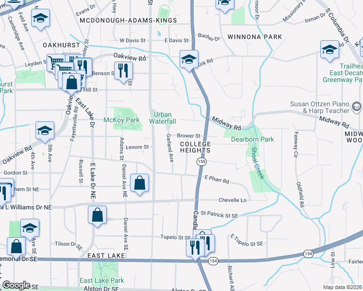 map of restaurants, bars, coffee shops, grocery stores, and more near 125 McClean Street in Decatur