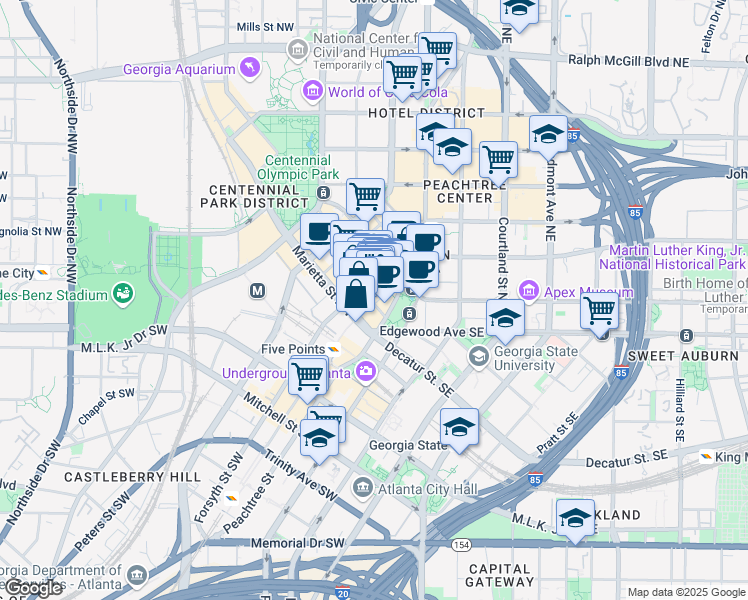 map of restaurants, bars, coffee shops, grocery stores, and more near 50 Broad Street Northwest in Atlanta