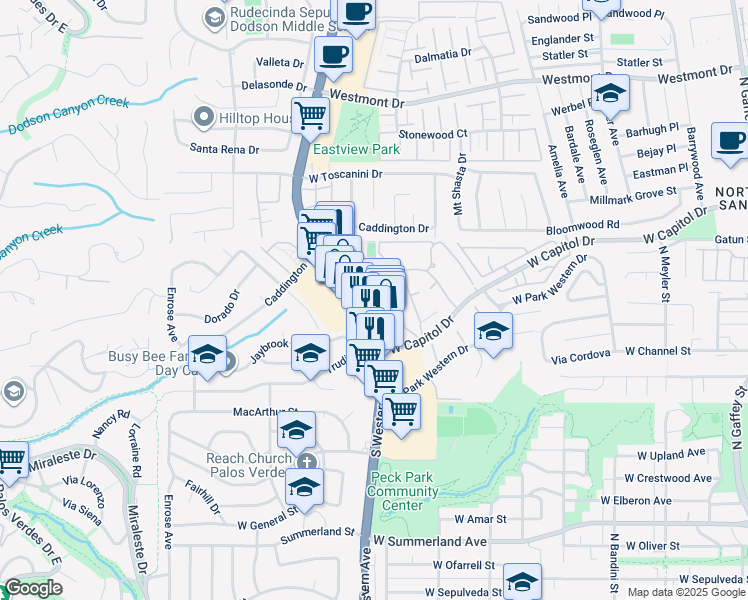 map of restaurants, bars, coffee shops, grocery stores, and more near 28926 South Western Avenue in Rancho Palos Verdes