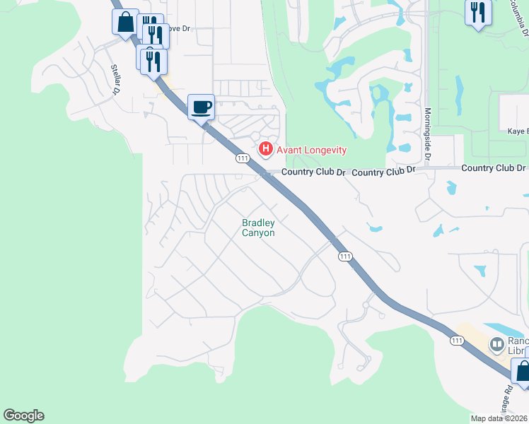 map of restaurants, bars, coffee shops, grocery stores, and more near 70446 Boothill Road in Rancho Mirage