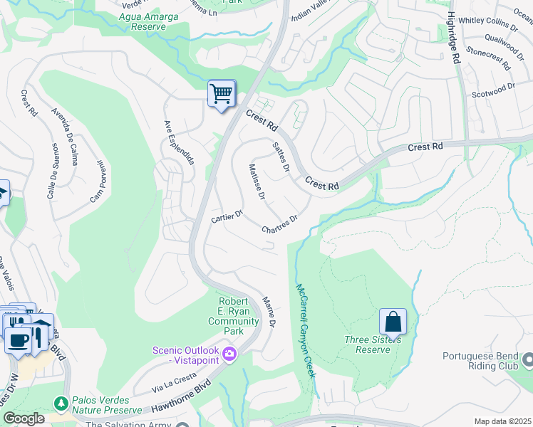 map of restaurants, bars, coffee shops, grocery stores, and more near 30221 Matisse Drive in Rancho Palos Verdes