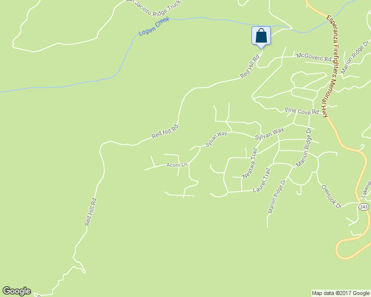 map of restaurants, bars, coffee shops, grocery stores, and more near 52210 Sylvan Way in Idyllwild-Pine Cove