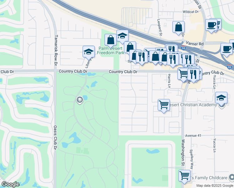 map of restaurants, bars, coffee shops, grocery stores, and more near 40307 Preston Trail in Palm Desert