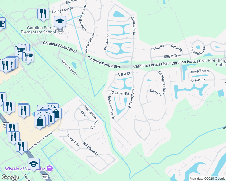 map of restaurants, bars, coffee shops, grocery stores, and more near 508 Thorton Court in Myrtle Beach
