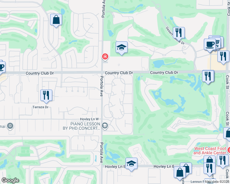 map of restaurants, bars, coffee shops, grocery stores, and more near 6 La Jolla Drive in Palm Desert