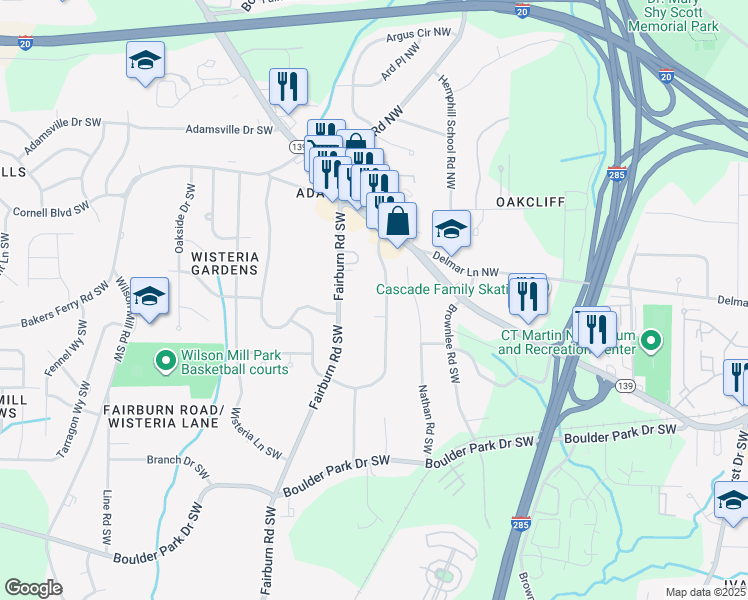 map of restaurants, bars, coffee shops, grocery stores, and more near 81 Howell Drive Southwest in Atlanta