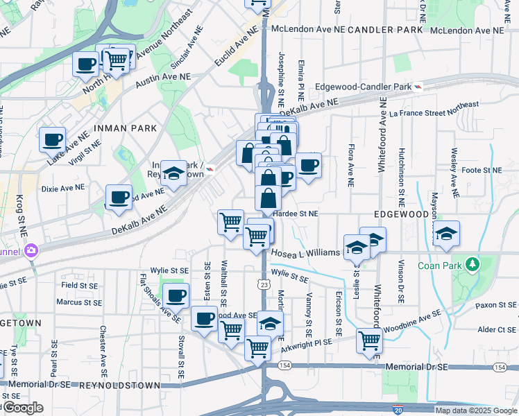 map of restaurants, bars, coffee shops, grocery stores, and more near 1161 Wade Street Northeast in Atlanta