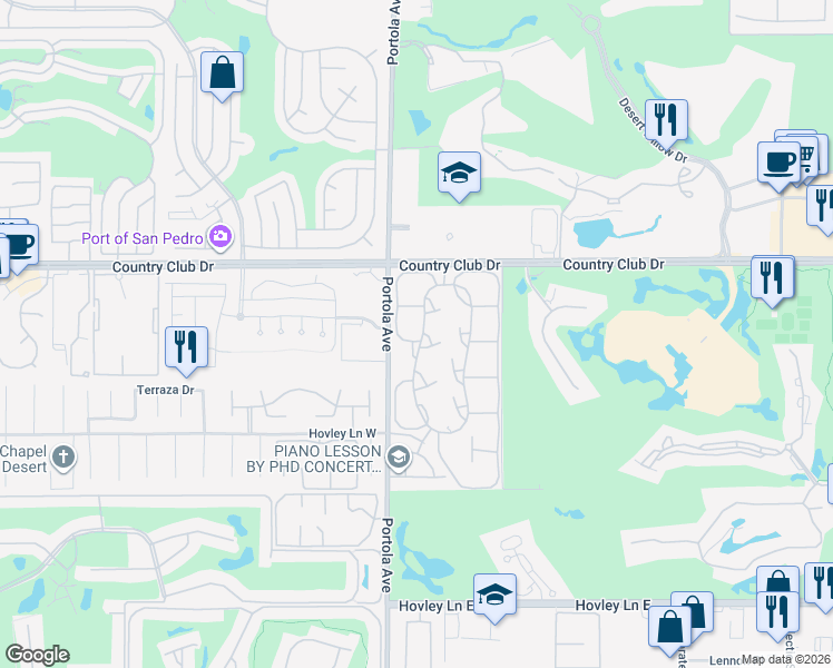 map of restaurants, bars, coffee shops, grocery stores, and more near 44 Acapulco Drive in Palm Desert