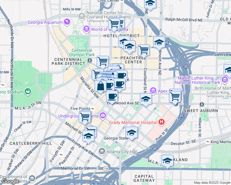map of restaurants, bars, coffee shops, grocery stores, and more near in Atlanta