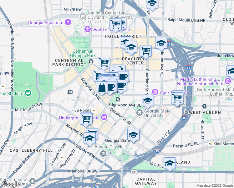map of restaurants, bars, coffee shops, grocery stores, and more near 3721 Main Street in Atlanta