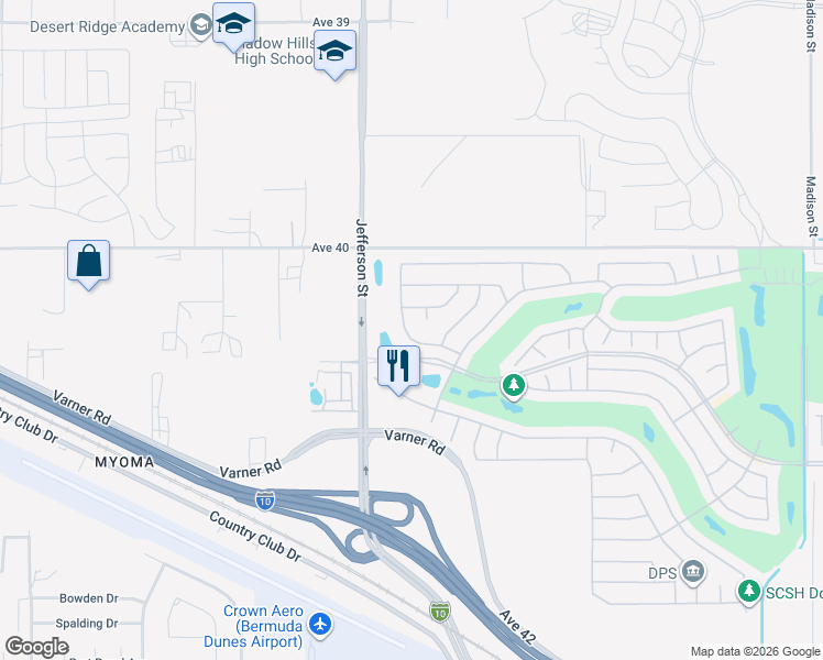map of restaurants, bars, coffee shops, grocery stores, and more near 40340 Corte Alondra in Indio