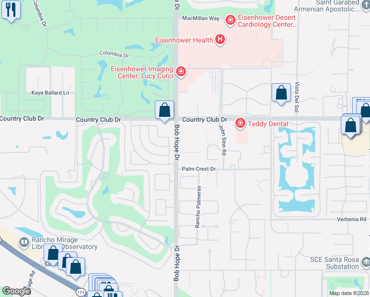 map of restaurants, bars, coffee shops, grocery stores, and more near 72056 Palm Haven Drive in Rancho Mirage