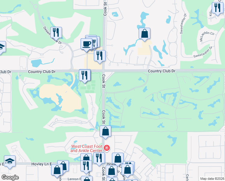 map of restaurants, bars, coffee shops, grocery stores, and more near 74 Old Ranch Road in Palm Desert