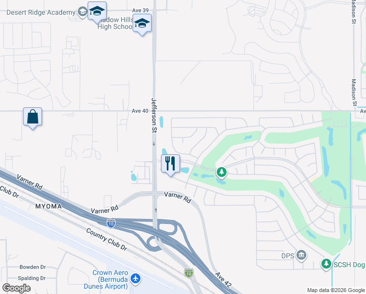 map of restaurants, bars, coffee shops, grocery stores, and more near 40358 Corte Alondra in Indio