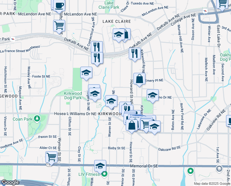 map of restaurants, bars, coffee shops, grocery stores, and more near 125 Warren Street Northeast in Atlanta