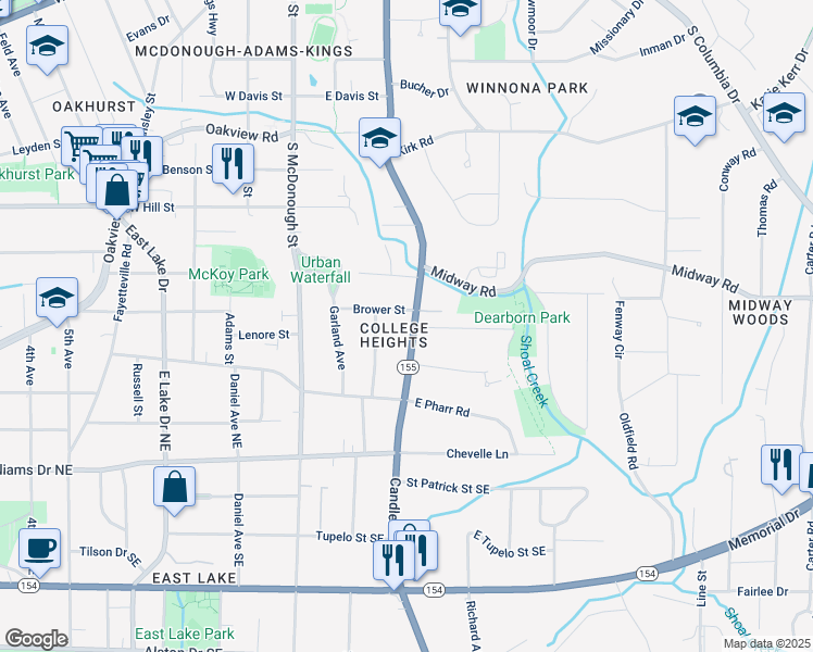 map of restaurants, bars, coffee shops, grocery stores, and more near 1015 South Candler Street in Decatur