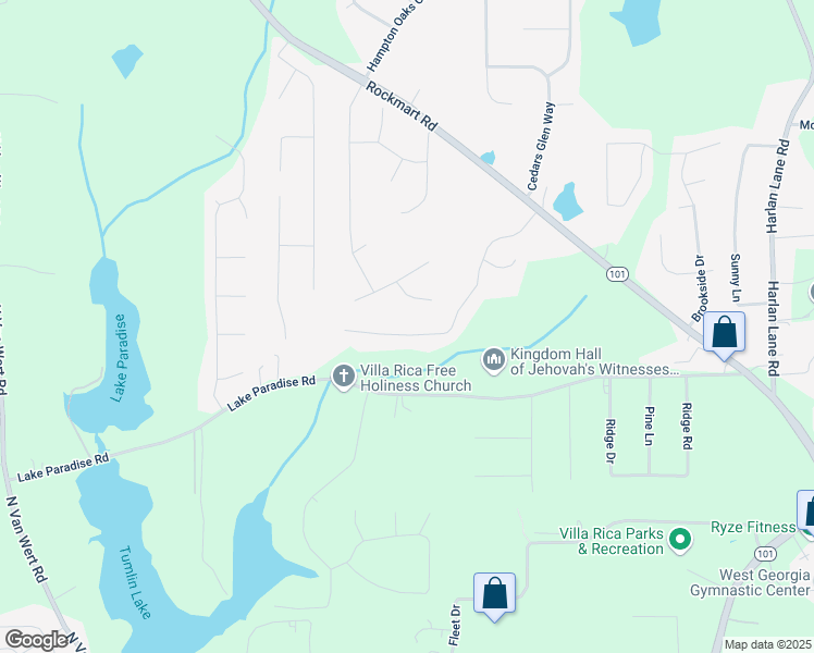 map of restaurants, bars, coffee shops, grocery stores, and more near 221 Whitney Lane in Villa Rica