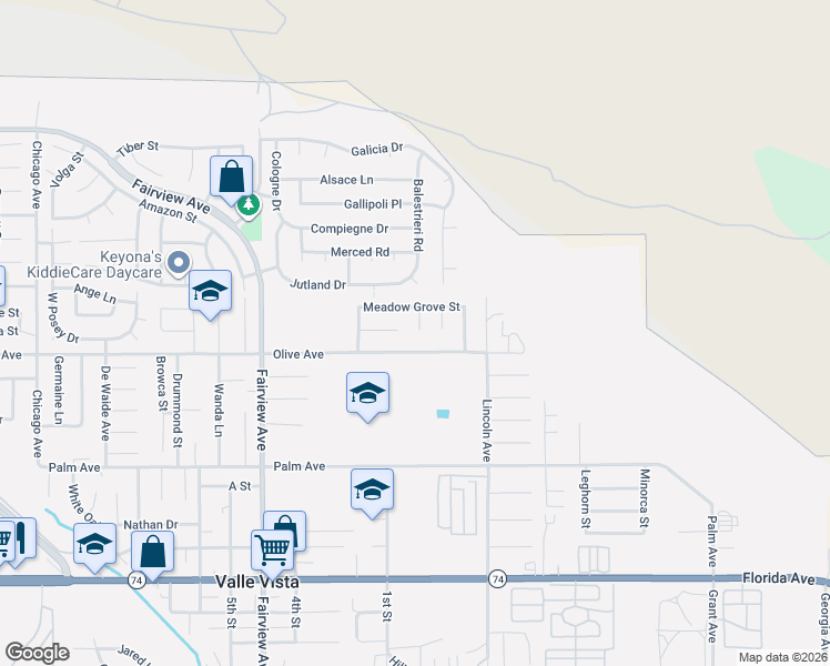 map of restaurants, bars, coffee shops, grocery stores, and more near 25155 Avocet Circle in Hemet