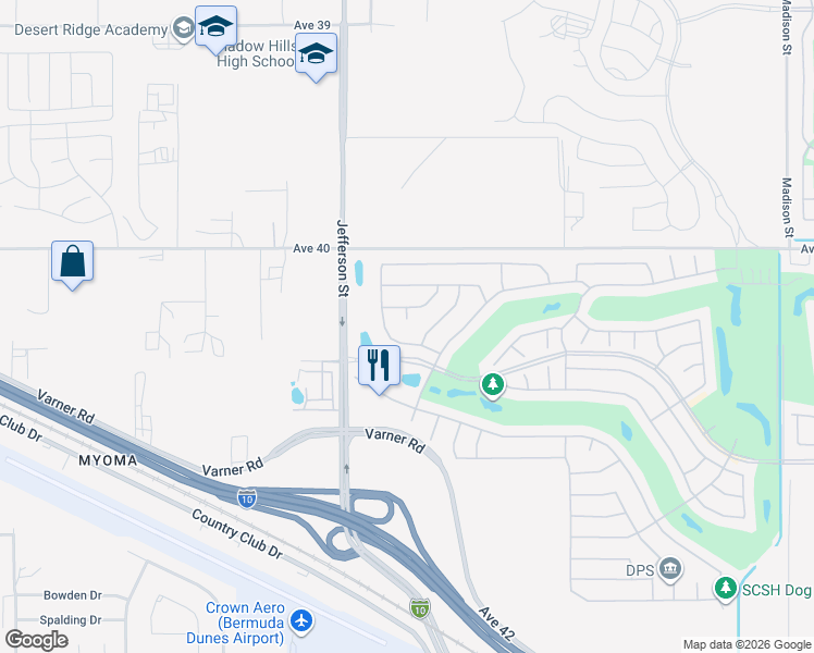 map of restaurants, bars, coffee shops, grocery stores, and more near 40358 Corte Alondra in Indio