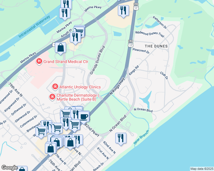 map of restaurants, bars, coffee shops, grocery stores, and more near 394 Posada Drive in Myrtle Beach