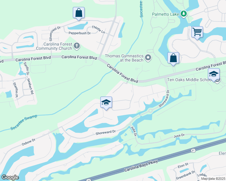 map of restaurants, bars, coffee shops, grocery stores, and more near 2545 Sugar Creek Court in Myrtle Beach