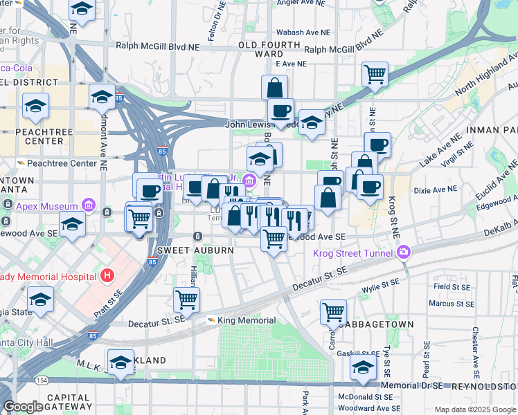 map of restaurants, bars, coffee shops, grocery stores, and more near 61 Boulevard Northeast in Atlanta