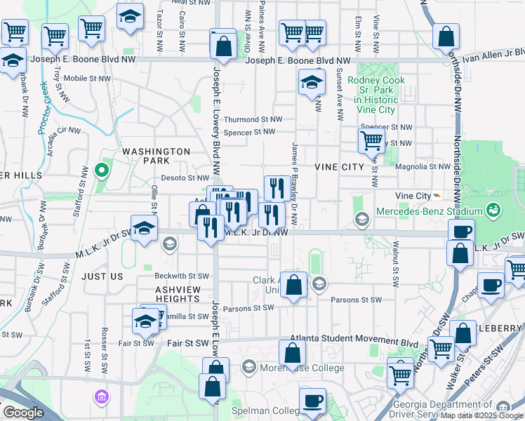 map of restaurants, bars, coffee shops, grocery stores, and more near 806 Liberty Commons Drive in Atlanta