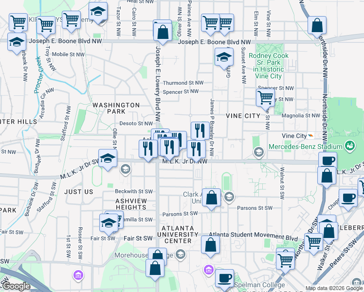 map of restaurants, bars, coffee shops, grocery stores, and more near 752 Liberty Commons Drive Northwest in Atlanta