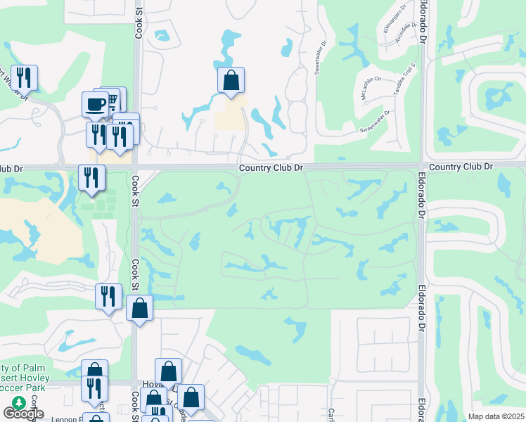 map of restaurants, bars, coffee shops, grocery stores, and more near 228 Wild Horse Drive in Palm Desert