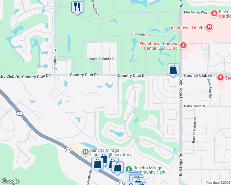 map of restaurants, bars, coffee shops, grocery stores, and more near 17 Haig Drive in Rancho Mirage