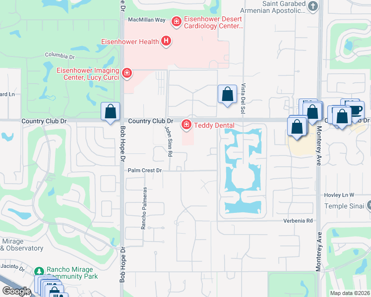 map of restaurants, bars, coffee shops, grocery stores, and more near 3 Makena Lane in Rancho Mirage