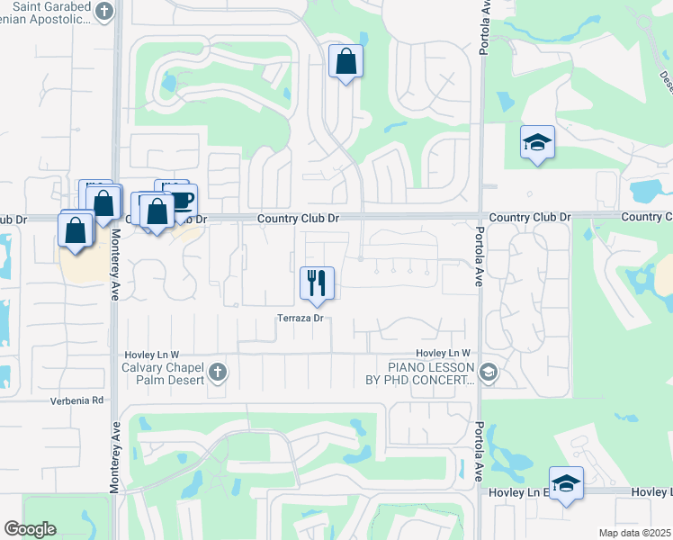 map of restaurants, bars, coffee shops, grocery stores, and more near 3923 Via Amalfi in Palm Desert