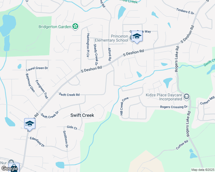 map of restaurants, bars, coffee shops, grocery stores, and more near 6599 Swift Creek Road in Lithonia