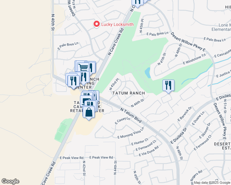 map of restaurants, bars, coffee shops, grocery stores, and more near 29815 North 43rd Way in Cave Creek