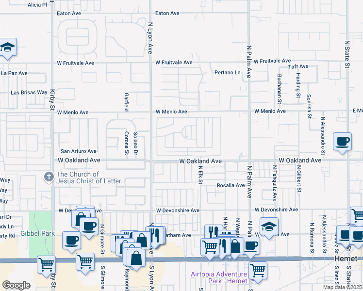 map of restaurants, bars, coffee shops, grocery stores, and more near 1490 Cordova Drive in Hemet