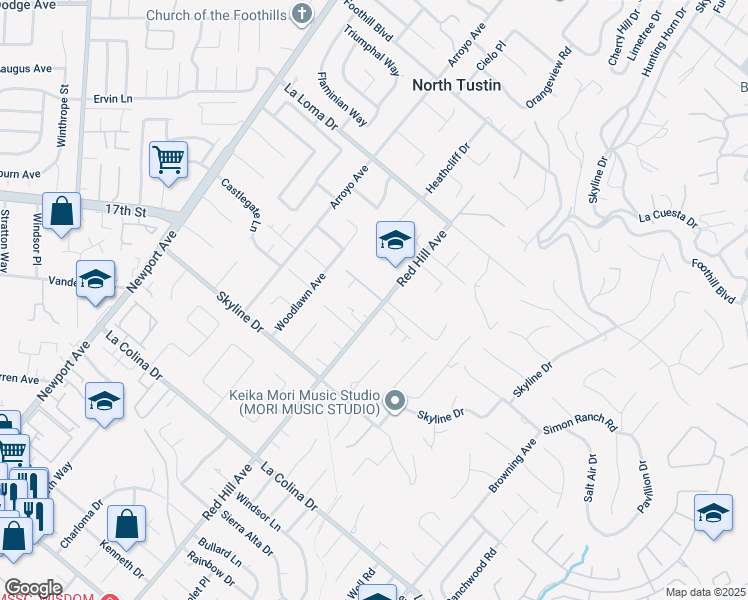 map of restaurants, bars, coffee shops, grocery stores, and more near 12011 Red Hill Avenue in Santa Ana