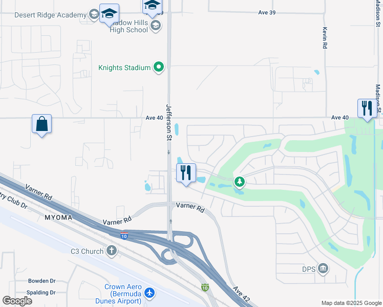 map of restaurants, bars, coffee shops, grocery stores, and more near 40348 Camino Montecito in Indio