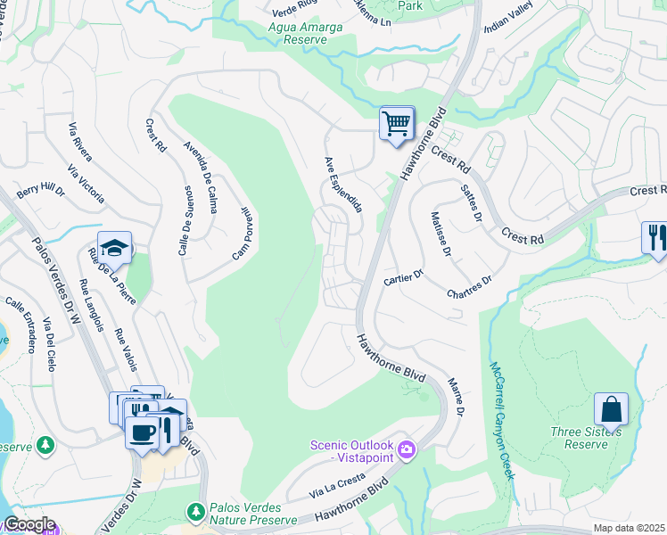 map of restaurants, bars, coffee shops, grocery stores, and more near 6748 Los Verdes Drive in Rancho Palos Verdes
