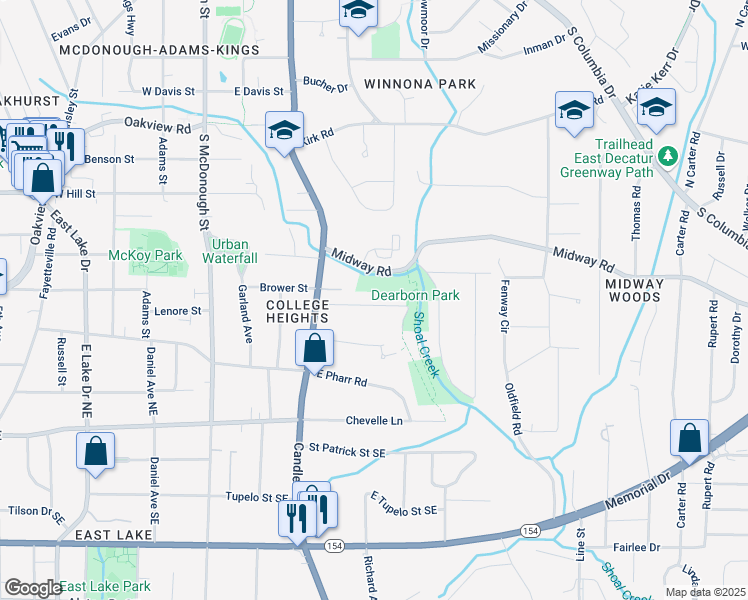 map of restaurants, bars, coffee shops, grocery stores, and more near 152 Park Drive in Decatur