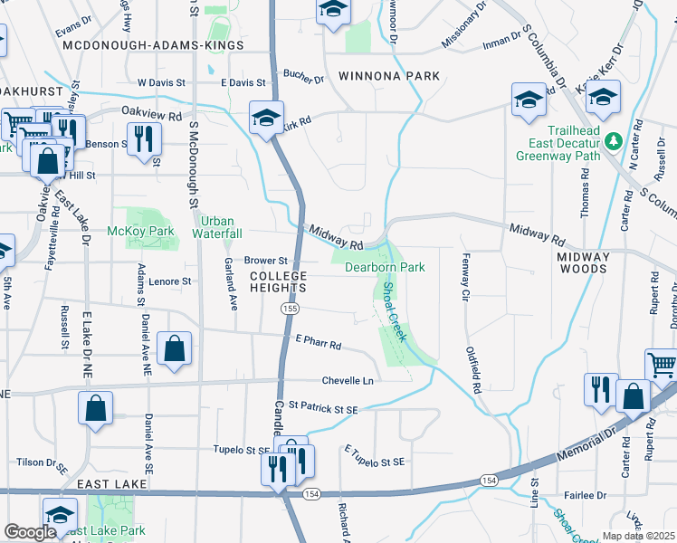 map of restaurants, bars, coffee shops, grocery stores, and more near 144 Park Drive in Decatur